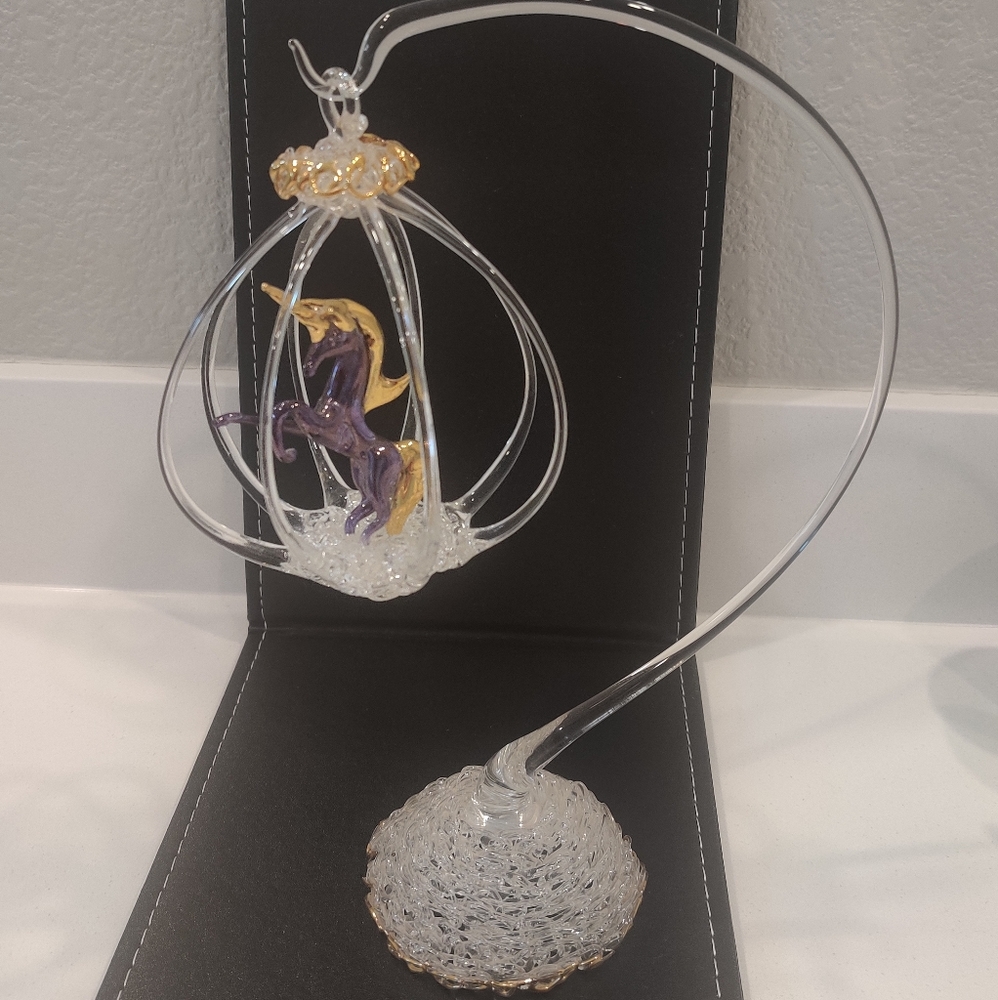 Hanging glass unicorn figurine